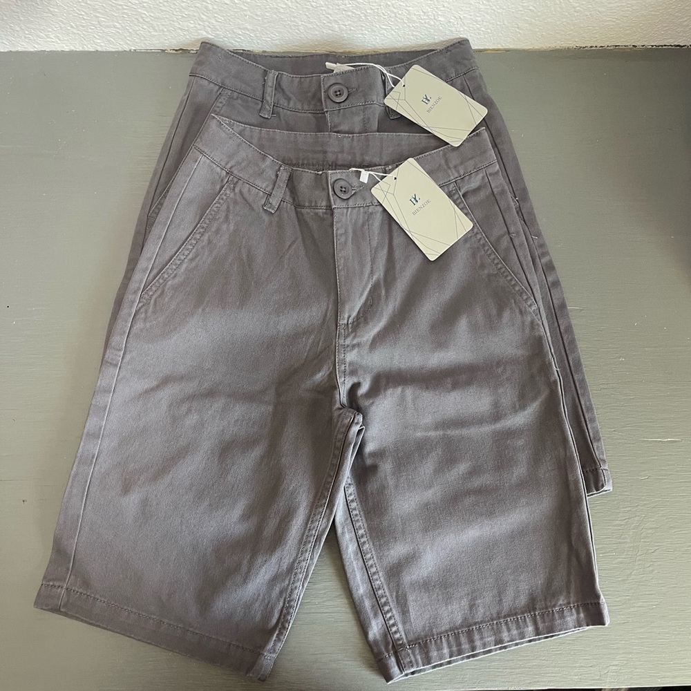 Bienzoe Boy's School Uniforms Flat Front Twill Bermuda Shorts Gray Size 8 2pcs